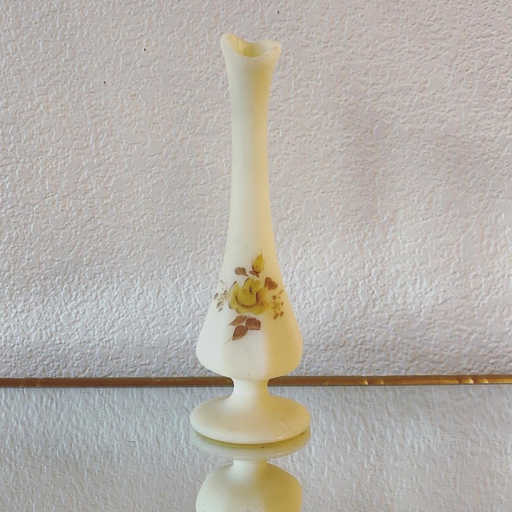 Fenton frosted swung glass bud vase